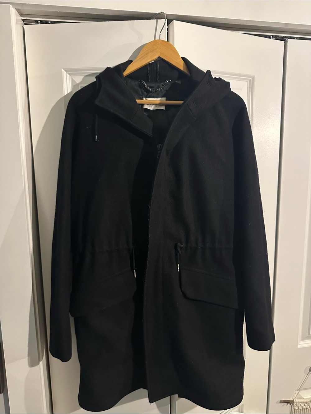 Sandro Black Hooded Trench Coat